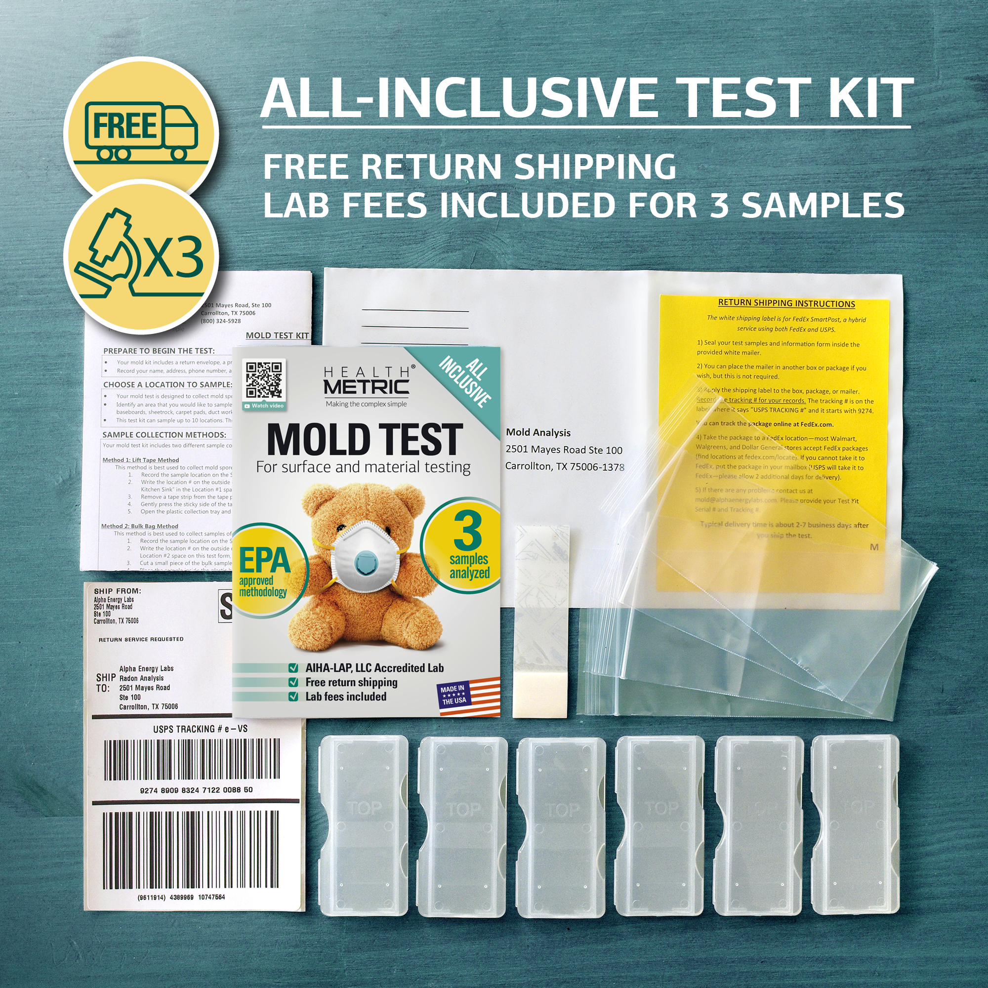  MIN Mold Test Kit, Mold Testing Kit (3 Tests). Lab Analysis and  Expert Consultation Included